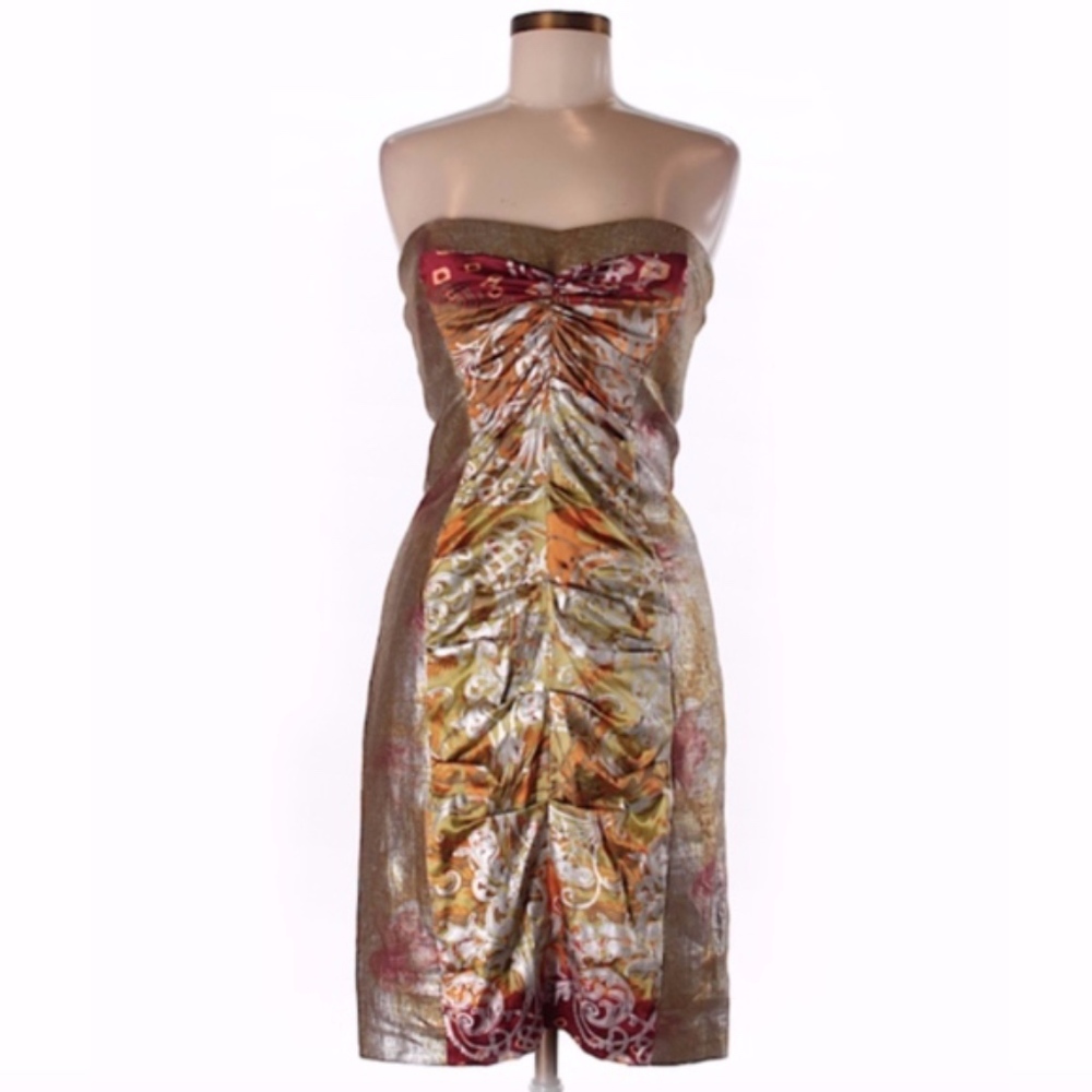 Nicole Miller Silk Metallic Strapless Dress
